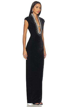SAU LEE Lenora Velvet Gown in Black. Size 6. Also