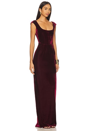 SAU LEE Brooke Velvet Gown in Burgundy. Size 8. Also