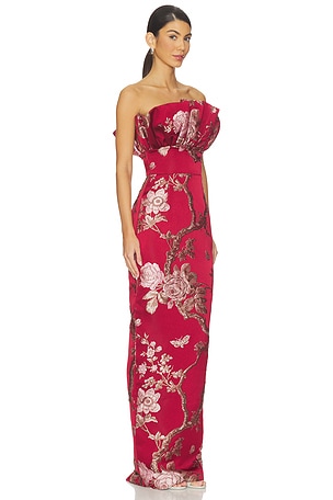 SAU LEE Noah Brocade Gown in Red