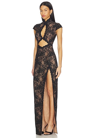 SAU LEE Moira Lace Maxi Dress in Black