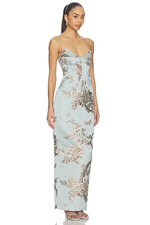 SAU LEE Novella Brocade Dress in Baby Blue