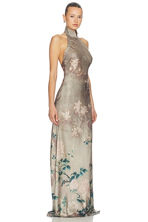 SAU LEE Gillian Satin Dress in Taupe