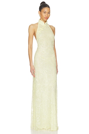 SAU LEE Grace Beaded Dress in Lemon
