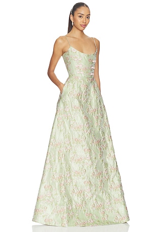 SAU LEE Andrea Brocade Gown in Sage