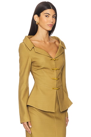 SAU LEE Nicola Crepe Top in Olive