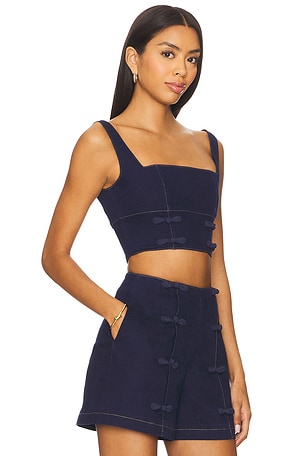 SAU LEE Bridgette Denim Top in Blue