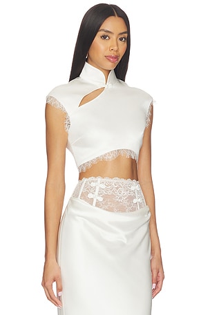 SAU LEE Lila Satin Top in Ivory. Size 12. Also