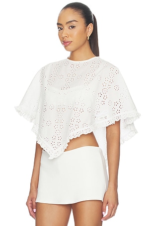 Sandy Liang Soba Poncho in White. Size M/L. Also