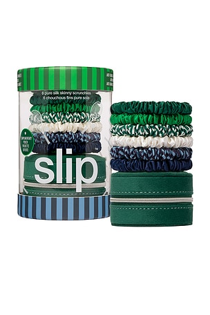 Set Of 6 Pure Silk Skinny Scrunchies With a Pouch slip