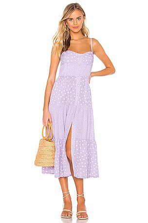 Solid & Striped Button Up Tiered Dress in Lavender Scattered Polka  