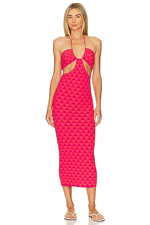 off shoulder pleated midi dress Simkhai Ammalie Off Shoulder Pleated Combo Midi Dress