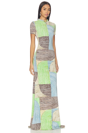 SILVIA TCHERASSI Yara Dress in Green, Brown