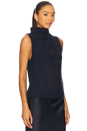 SABLYN Salvia Sleeveless Cable Turtleneck Sweater in Navy