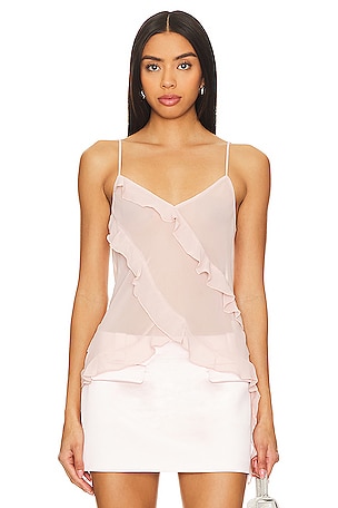 ANINE BING Silk Camisole with Lace Details in Nude