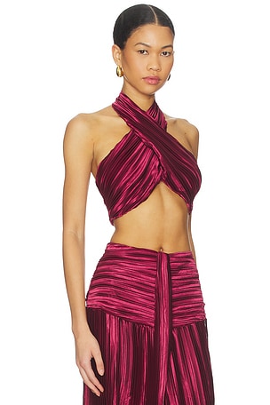 Sonya Moda Joelle Plisse Halter Top in Wine