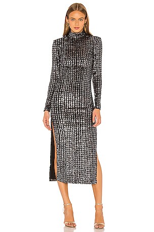Smythe Sequin Side Slit Dress in Silver Sequin Stripe | REVOLVE