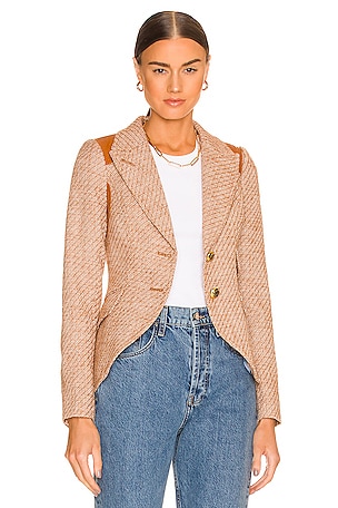 Smythe Rifle-Patch Equestrian Blazer in Toffee with Whickey