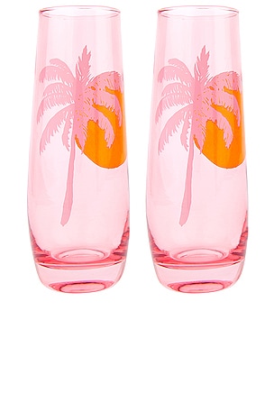 SUNNYLIFE Cheers Desert Palms Stemless Glass Tumblers 2 Pack