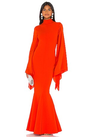 solace london orange dress SOLACE London Lorena Midi Dress in Apricot