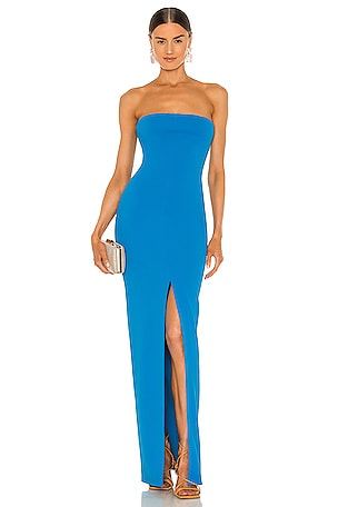 cerulean blue maxi dress SOLACE London Bysha in Backless Long Satin Prom V-BACK DRESS Weight:2 Kg Perfect For Vacations