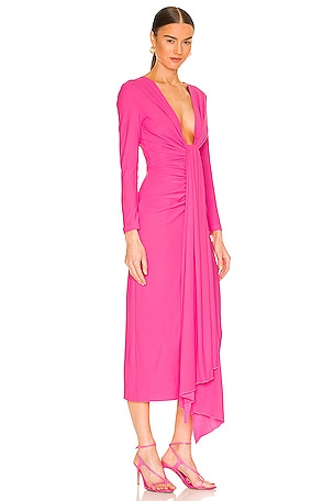 SOLACE London Lorena Midi Dress in Fuchsia