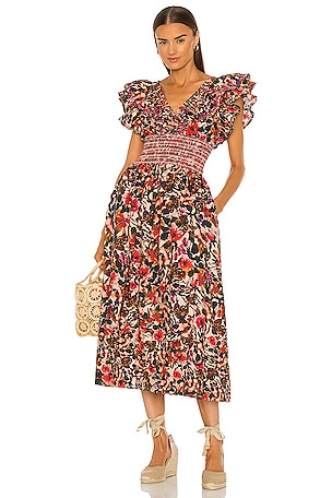 red puff sleeve dress midi Red Plain Midi Dress