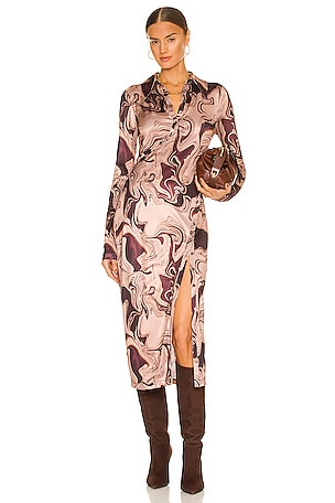 Song of Style Rommie Midi Dress in Brown Marble | REVOLVE