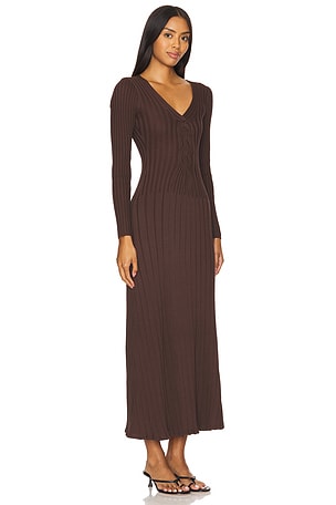 SOVERE Laced Long Sleeve Midi Dress in Chocolate