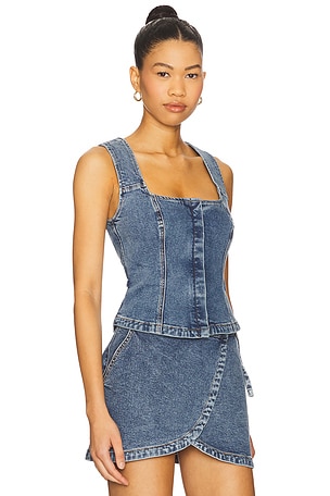 SOVERE Dawn Denim Bodice Top in Blue. Size XS. Also