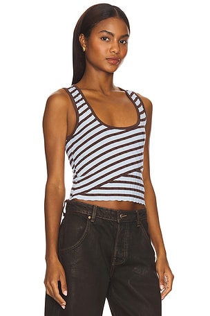 SOVERE Solene Stripe Knit Top in Baby Blue,Brown
