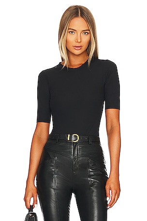 superdown Brielle Faux Leather Bodysuit in Black