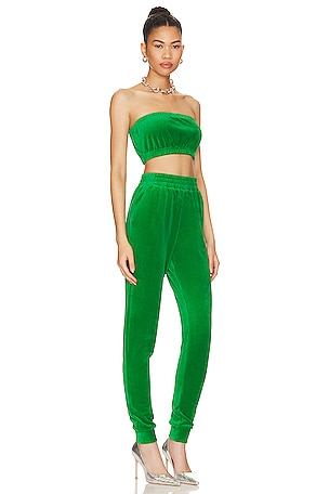 superdown Penelope Velour Pant Set in Green