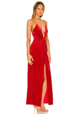 superdown Aurora Deep V Maxi Dress in Red