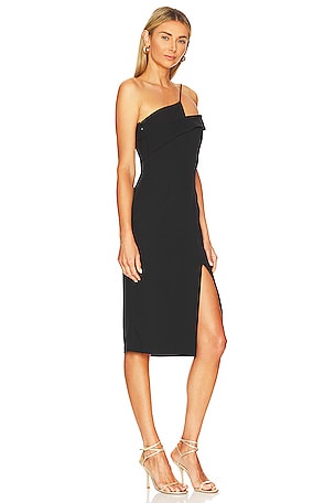 superdown Jillian Asymmetric Midi Dress in Black