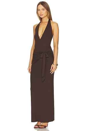 superdown Chloe Halter Maxi Dress in Brown