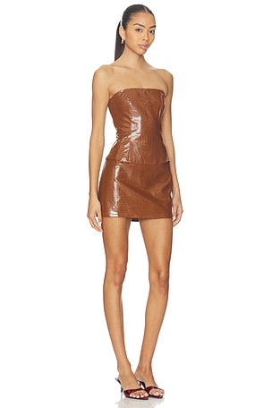 superdown Nadira Faux Leather Skirt Set in Brown