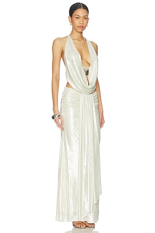 superdown Ainsley Maxi Skirt Set in Metallic Silver