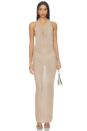 superdown Brylee Knit Drape Maxi Dress in Nude