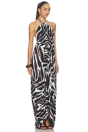 superdown Jaslynn Halter Maxi Dress in Chocolate,White