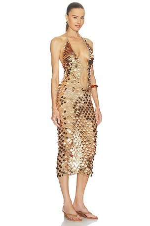 superdown Declan Crochet Midi Dress in Metallic Gold