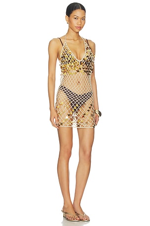 superdown Zuri Crochet Mini Dress in Metallic Gold. Size S. Also