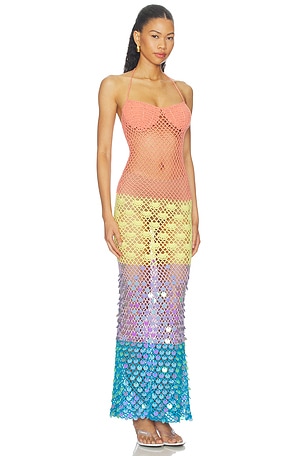 superdown Hildie Crochet Maxi Dress in Orange Multi