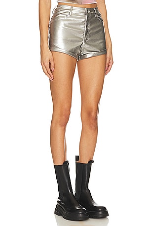 superdown Roxy Faux Leather Short in Metallic Silver