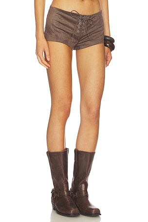 superdown Spence Faux Suede Short in Taupe