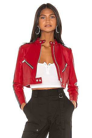 superdown Thandi Cropped Racer Jacket in Red & Black | REVOLVE