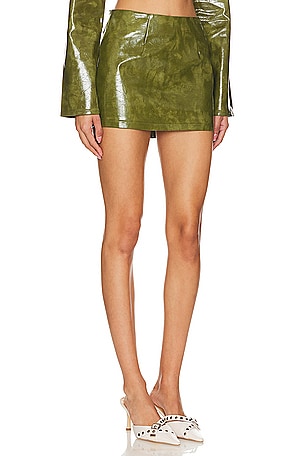 superdown Ethel Faux Leather Skirt in Olive