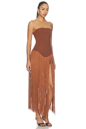 superdown Tea Fringe Romper in Brown