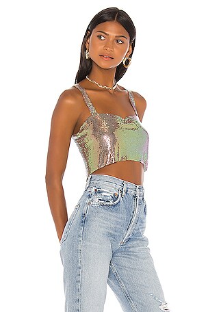 superdown Shana Chain Crop Top in Metallic Silver