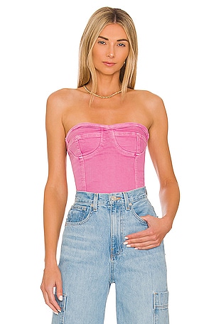 NA-KD x Moa Mattson structured corset top in pink shiny denim - part of a  set - ShopStyle