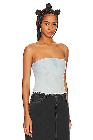 superdown Domonique Strapless Denim Top in Denim-Light